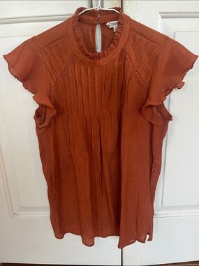 Nanette Lepore Rust Ruffle Sleeve Pleated Women's Top XS